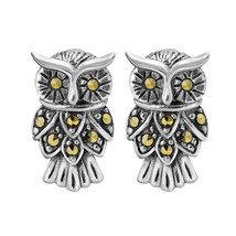 Vintage Night Owl Sterling Silver and Marcasite Animal Stud Earrings - £15.78 GBP