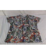 Uniform City Black Grey Red &amp; Blue Graphic Pattern Medium Nursing Scrub Top - $15.83