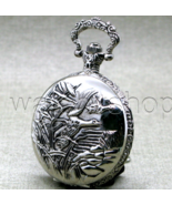 Pocket Watch Silver Color for Men Water Bird Design 47 mm with Fob Chain... - £16.46 GBP