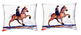 Pair of Betsy Drake Brown Walking Horse No Cord Pillows 16 Inch X 20 Inch - £63.30 GBP