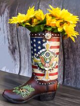 Rustic Western USA Flag Military Cross Olive Branch Cowboy Boot Vase Pla... - €34,57 EUR