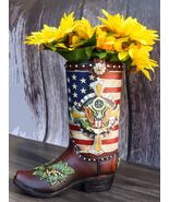 Rustic Western USA Flag Military Cross Olive Branch Cowboy Boot Vase Pla... - €34,08 EUR