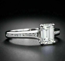 Dainty Engagement Ring 2.20Ct Emerald Cut Diamond Solid 14k White Gold in Size 5 - £214.56 GBP