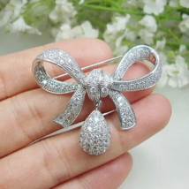 2Ct Round Natural Bow Knot Moissanite Wedding Brooch Pin 14K White Gold Plated - £246.55 GBP