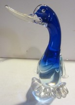 Vintage  Art Glass Blue Clear Duck Figurine / paperweight  - $22.47