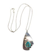 Turquoise Pendant Sterling Silver Polished Stone Artisan Box Chain South... - $108.30 CAD