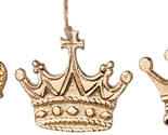 SET OF 3 SHINY GOLD FINISH 2.75&quot; CAST METAL CROWN CHRISTMAS ORNAMENTS A6... - $25.88