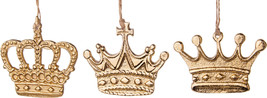 Set Of 3 Shiny Gold Finish 2.75&quot; Cast Metal Crown Christmas Ornaments A69063 - £20.35 GBP