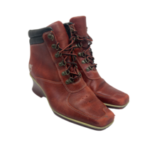 Timberland Women’s Square Toe Lace-Up Wedge Boots 19348 Red Leather Size... - $56.99