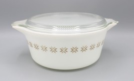 Vtg Pyrex  #475-B 2 1/2 Qt Town &amp; Country Pattern White/Tan Casserole Dish &amp; Lid - £27.68 GBP