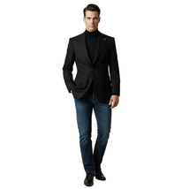 Men Wessi by J.Valintin Turkey Flannel Jacket Peak Lapel One Button 10-01 Black image 3