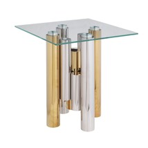 Stainless Steel Square Glass End Table for Living Room- 20&quot; Modern Sleek - £223.98 GBP