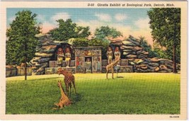 Postcard Giraffe Exhibit At Zoological Park Detroit Michigan  - £4.40 GBP