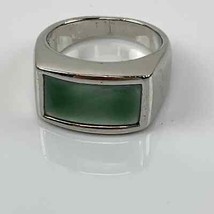 Silver tone Ring Green Iridescent Rectangle size 8 - £8.90 GBP
