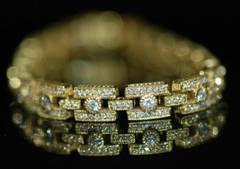 14K Gelbgold Versilbert Herren Tennis Armband Künstlicher Diamant 5 Karat - £155.61 GBP