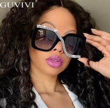 Women’s fashion sunglasses, square rhinestone sunglasses, oversize luxury diamon - £12.99 GBP