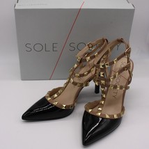 Sole Society Tiia Studded T-Strap Heel Shoes in Black Adobe size US 9 Br... - £60.02 GBP