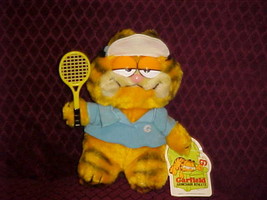 8&quot; Garfield Tennis Armchair Athlete Plush Toy Tags From Dakin 1981 Rare - £47.17 GBP