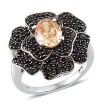 Black spinel ring with pink zircon in 925 sterling silver - £253.09 GBP