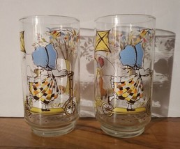 Vintage Holly Hobbie Style water/juice glasses 12oz Drinking - $22.76