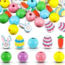 160 Easter Themed Wood Beads Large Lot Wooden Bunny Assorted Mix Bulk 16mm - £23.67 GBP