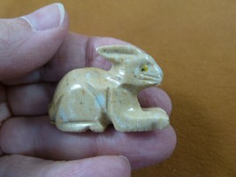 (y-bun-38) Gray White Bunny Rabbit Soapstone Gem Figurine Rabbits Love Hopping - £6.82 GBP