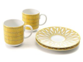 Hermes Soleil D&#39;Hermes Coffee Cup And Saucer 2 Set Yellow Porcelain Tea - £533.21 GBP