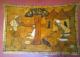 Unique Tribal Canvas Tapestry Wall Hanging Exotic Native Women Working Art - $500.00