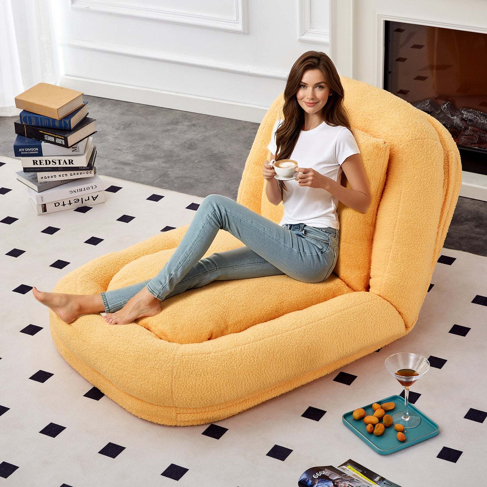 Yellow Teddy Folding Sofa Chair - 5-Position Adjustable Gaming Item image 7