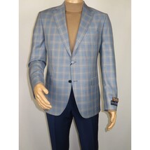 Men's Mono Turkey Sport Coat 100% Super 180s Wool 1522-02 Blue Brown Plaid image 7