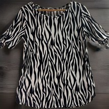 Amana Top Womens Medium Zebra Print Knit Round Neck Short Sleeved Office... - £10.50 GBP