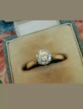 Vintage 1Ct Round Moissanite Diamond Solitaire Engagement Ring 10k Yellow Gold - £426.68 GBP
