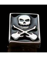 Rock&#39;n Roll Men&#39;s Ring black Jolly Roger Skull crossed Guitars - Sterlin... - £62.28 GBP