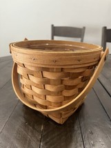 Longaberger Small Round Basket With Handle 1993 Square Bottom 6.5” Plast... - $29.69