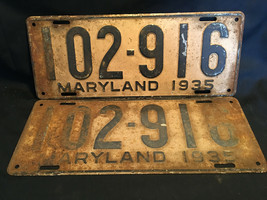 Old Vtg Antique Collectible 1935 (102-916)Maryland License Plate White/B... - £55.71 GBP