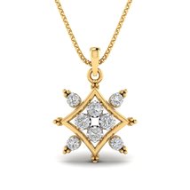 SwaraEcom 14K Yellow Gold Plated Round Cubic Zirconia Square Cluster Pendant Fas - £39.90 GBP