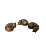 Set Of 3 Resin Gold Tone Sleeping Cat Figurines 4&quot;L Black Felt Bottoms - $19.79