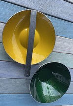 Emalox Set  Bowls 2 Yellow Green MCM Set Atomic Logo Large - $123.75