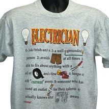Electrician T Shirt Large Vintage 90s Funny Humorous Electrical USA Mens Gray - £37.86 GBP
