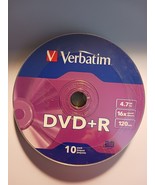 Blank Verbatim Disks 16x DVD+R Discs 120 min 4.7 GB 10 Pack New Sealed P... - $5.68