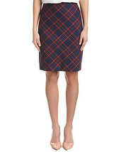 Trina Turk Women Tartan Plaid Navy Blue Lined Knee-Length Career Pencil Skirt 00 - £24.05 GBP