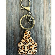 Tan Cheetah Print Western Cow Tag Keychain Bag Charm - $13.86