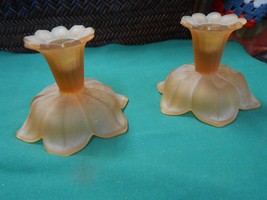 Great Collectible ORANGE Satin Pair CANDLE HOLDERS - $19.39