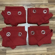 Lot of 4 Pottery Barn Red Curtain Panels Drapes Grommets Tie Backs 50x84 - £85.90 GBP