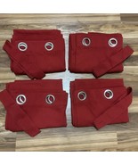 Lot of 4 Pottery Barn Red Curtain Panels Drapes Grommets Tie Backs 50x84 - £85.60 GBP