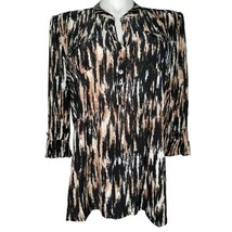 NWT Cocomo Size L Black Multicolor Animal Print Pintuck 3/4 Sleeve Blouse Top - £27.64 GBP