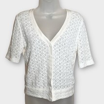 ANNI KUAN mixed media Elegant Silk &amp; Cream Knit Lace Button-Front Cardig... - £33.66 GBP