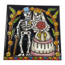 Day of the Dead Wedding Couple 6X6 Hand Glazed Decorative Tile or Kitche... - $35.98
