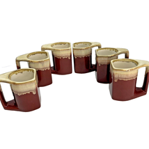 6 Rodolfo Padilla Drip Glaze Stoneware Coffee Mugs Burgundy Signed Vintage - £74.59 GBP