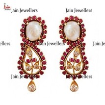 IGI 0.30 - 0.40 Ct Genuine Diamonds Ruby &amp; Pearl 18Kt Gold Drop Earrings Antique - £1,056.07 GBP